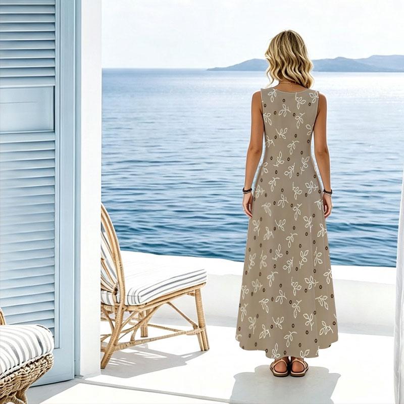 Women's Summer Beach Maxi Dress Lightweight Sleeveless Flowy Elegant Simple,Versatile for Vacation Daily Wear