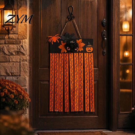 Hanging Tassel for Home Entrance Halloween Rag Flag Banner, Pumpkin Maple Leaf Flower Ribbon Dynamic Swaying Door Lintel Decoration Decor, Farmhouse