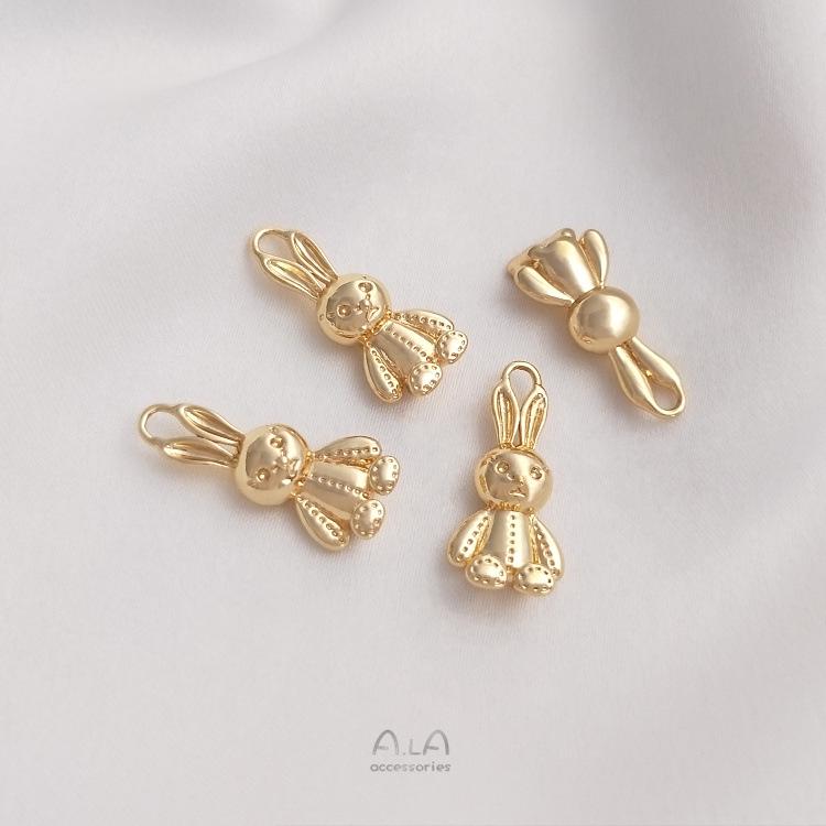 14K Gold-Filled Bear & Rabbit Pendant Charm for DIY Jewelry