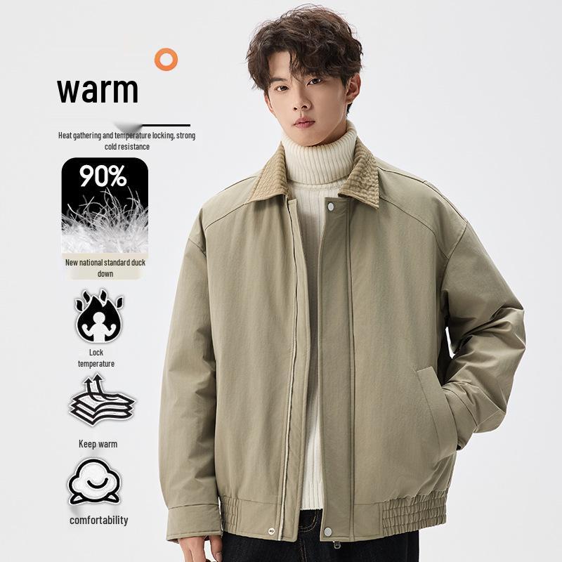 Мужская зимняя пуховая куртка с лацканами - 90% утиного пуха, Парка в деловом роскошном стиле XXXL