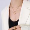 French Chic Double-Layer Heart Pendant Necklace - 18k Gold-Plated Titanium Steel for Women