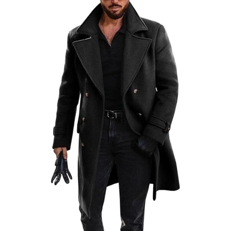 Autumn and Winter Woolen Coat Men's Double-breasted Thickened Trench Coat Men's Medium and Long Coat