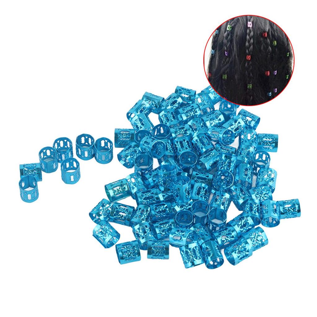 100pcs Adjustable Hair Braid Beads Rings Cuff Hair Beauty Decoration Tool Wig Accessories Blue