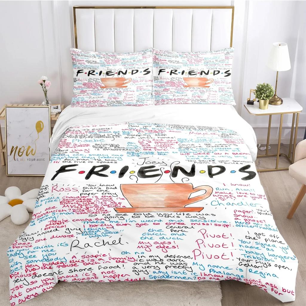 Přátelé Vtipné anime Celoroční povlečení Tištěná sada povlečení s povlakem na polštář Povlak na přikrývku Jednolůžko Dvojlůžko Queen Super King Velikost