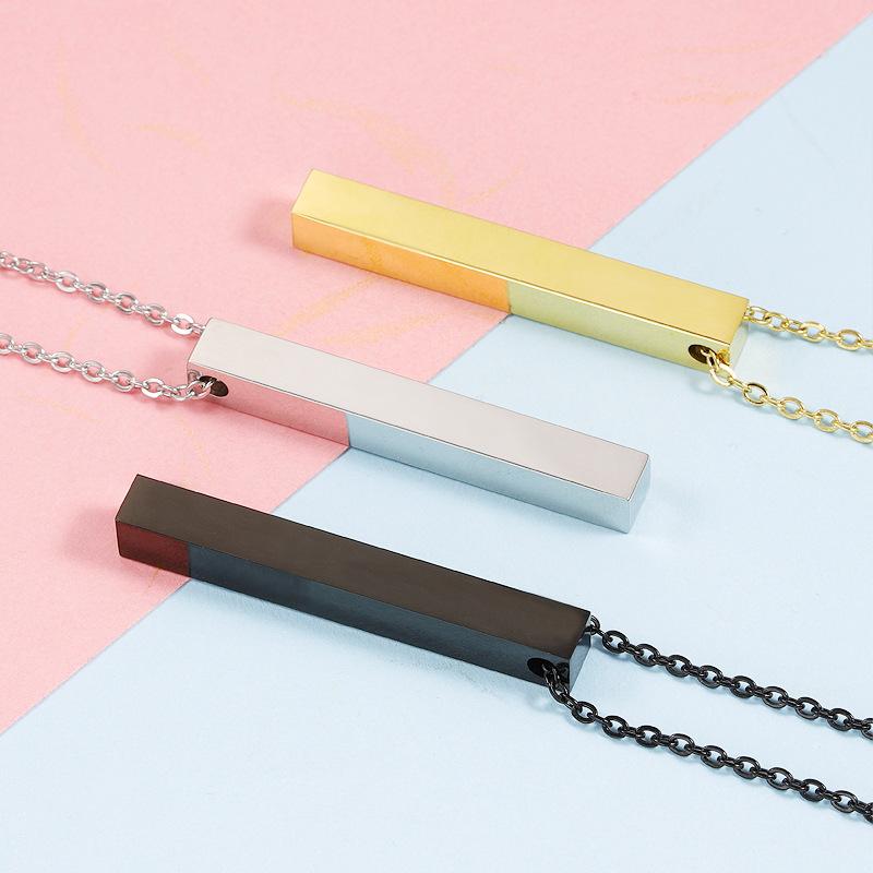10pcs 5*40mm Simple Glossy Stainless Steel Mirror Polish Rectangular Three-Dimensional Necklace For Friends Lover's Gift