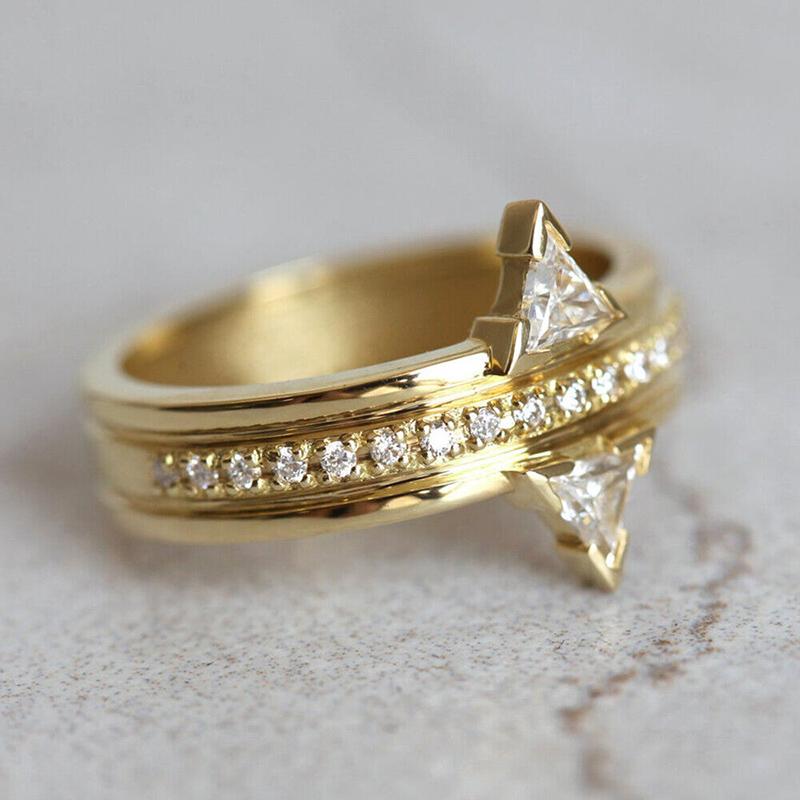 Gold Color Wedding Rings for Women New Trendy Design Triangular Cubic Zirconia Luxury Rings Engagement Party Lady Jewelry