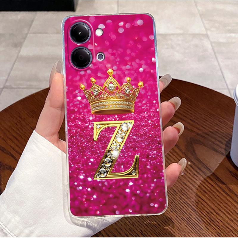 Case For Vivo Y05 4G/Y11D 4G/Y11 5G/Y21 5G Transparent TPU Shockproof Soft Casing Lucky A-Z Letters Crown Pattern Couple Shell