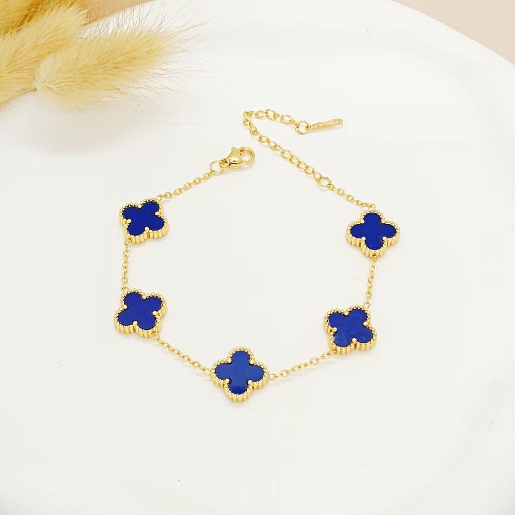 Gold-Plated Stainless Steel Four-Leaf Clover Bracelet - 13mm, Fashionable Color-Retention Jewelry
