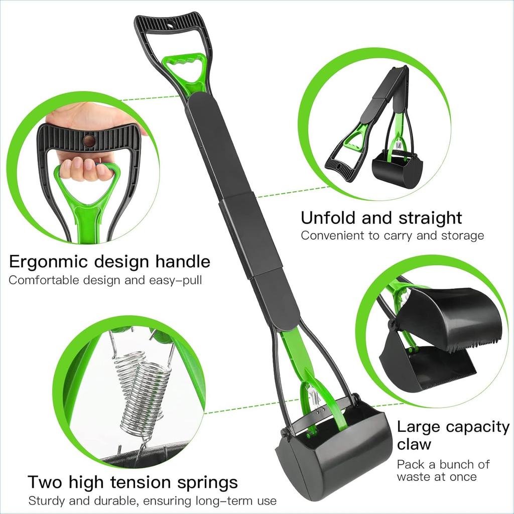 32'' Pooper Scooper for Large Small Dogs, Long Handle Dog Poop Scooper with Waste Bags, Portable Dog Poop Pick Up Tool, Folding Poop Scoop for Yard,