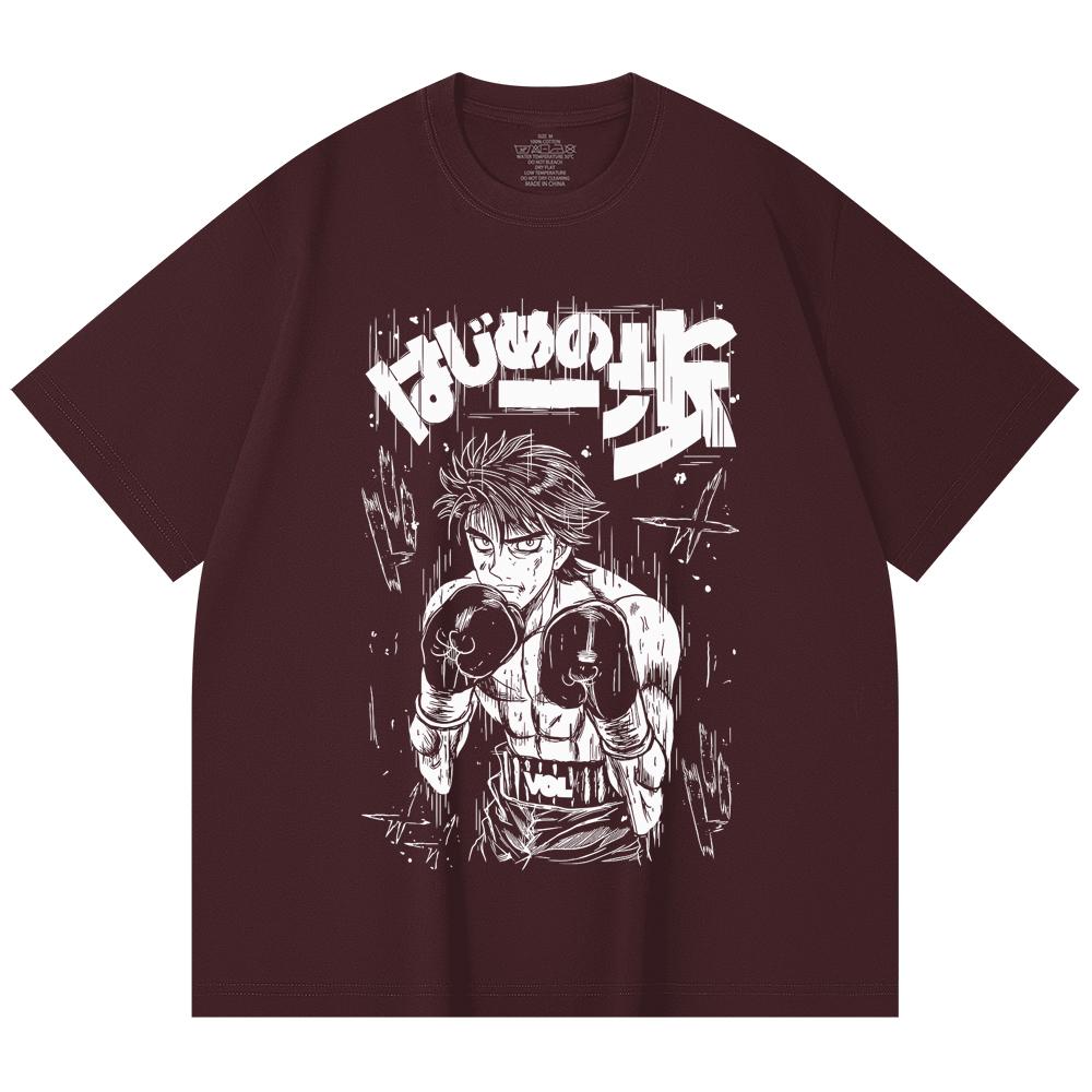 

230 Gsm 100% Cotton Hajime no Ippo V8 Volg Print Unisex Heavy Cotton T Shirt 2XL вина червоного кольору