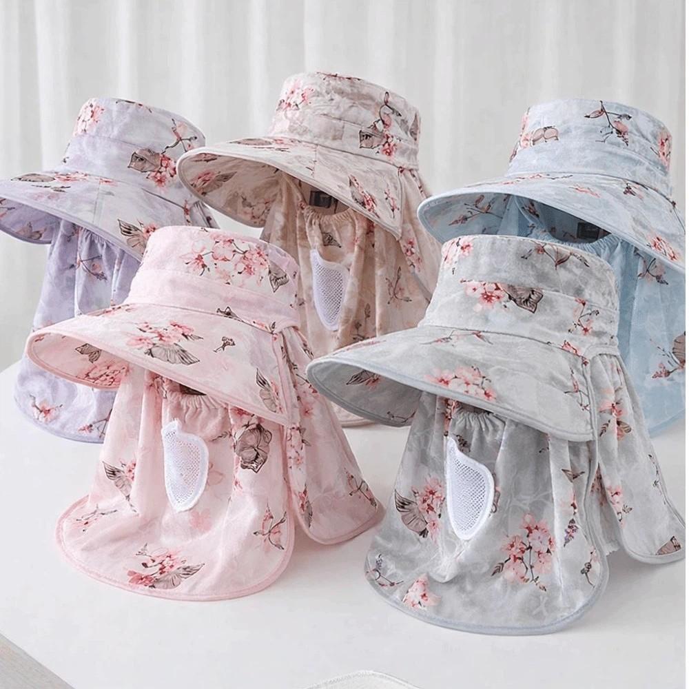 Breathable Face Mask Sun Hat Wide Brim Fisherman's Hat Trendy Tea Picking Work Hat  Summer Outdoor