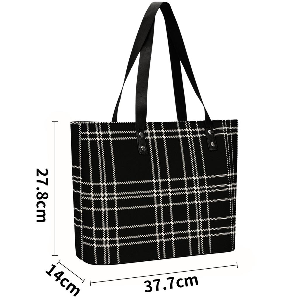 ROCK YOU ALL Tartan Check Tote Bag, Casual Design, Zipper Closure, Easy-to-Clean PU Leather, Exterior Pocket, Waterproof, Water-Repellent,