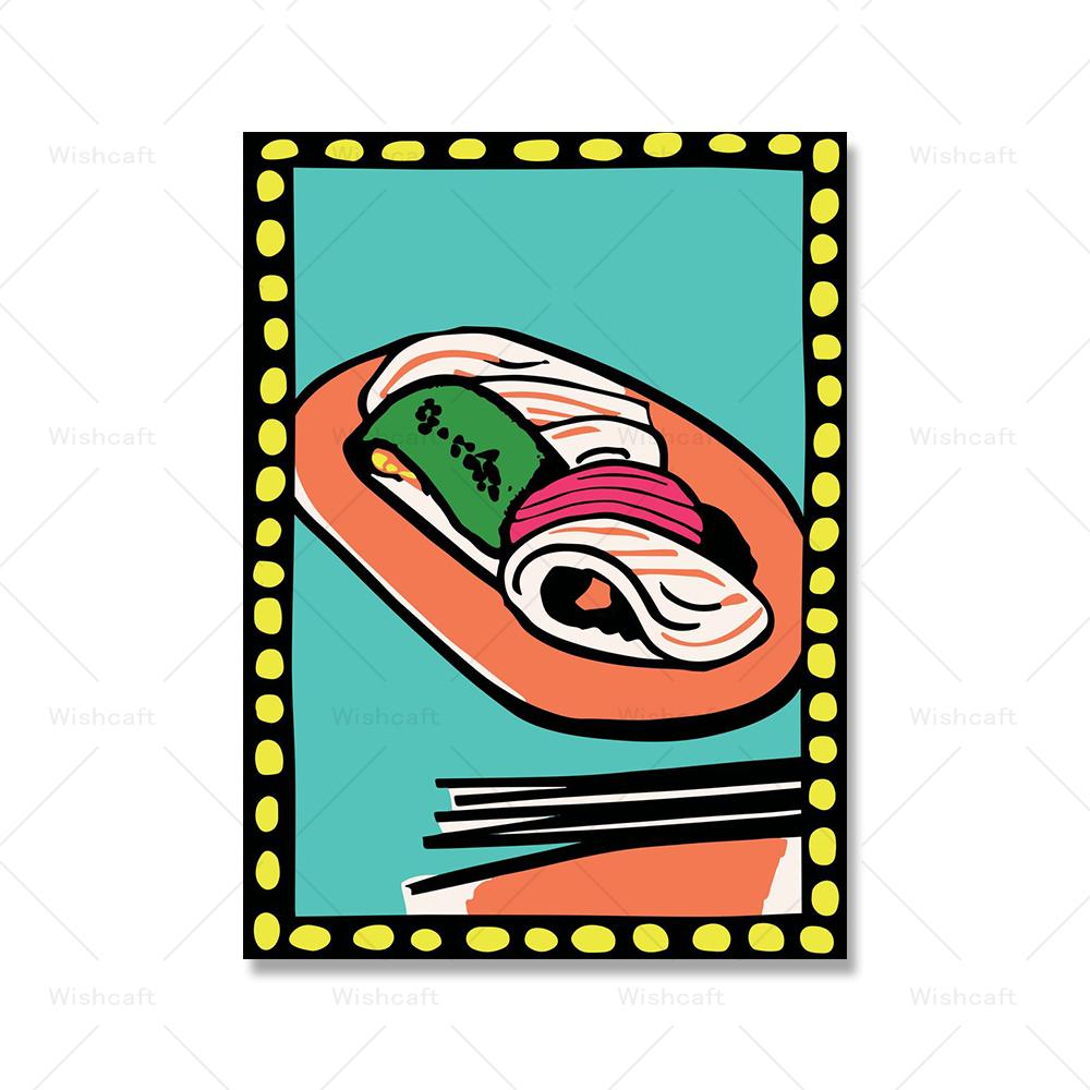 

Retro Sushi Poster Canvas Prints Sushi Flat Cutouts Vintage Painting Wall Pictures Home Decoration Kitchen Dining Room Murals 21x30cm No Framed
