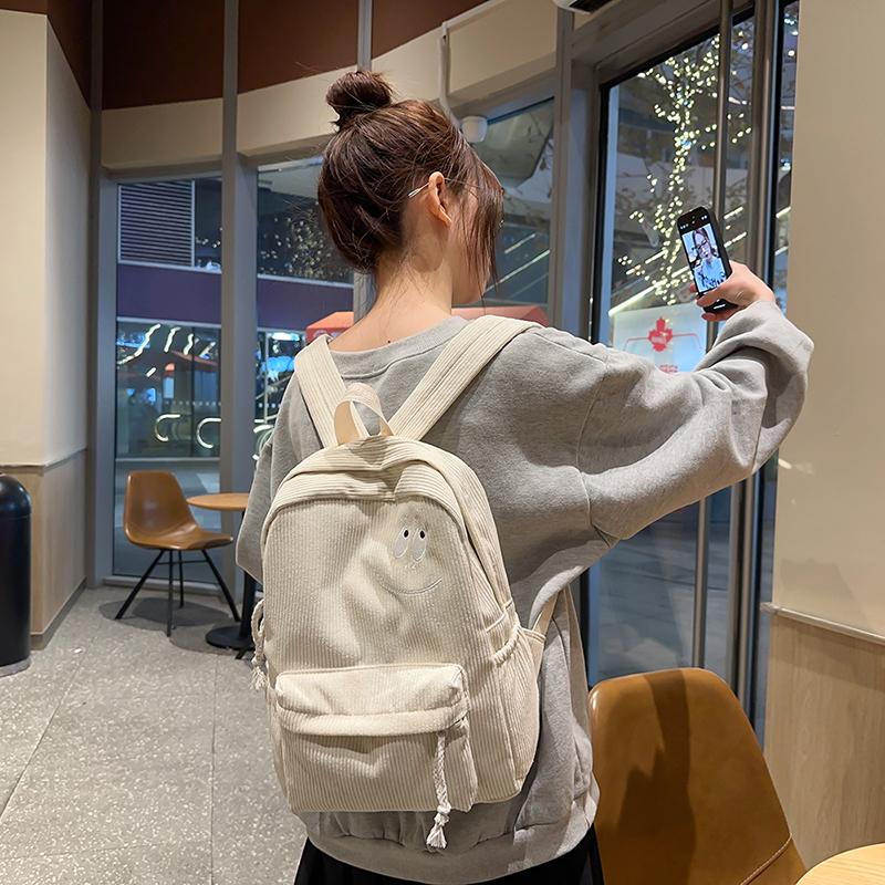 Corduroy Solid Color Zipper Students Backpacks 2026 Simple Casual Bags Durable Daily Commuting Versatile Fashi Backpacks