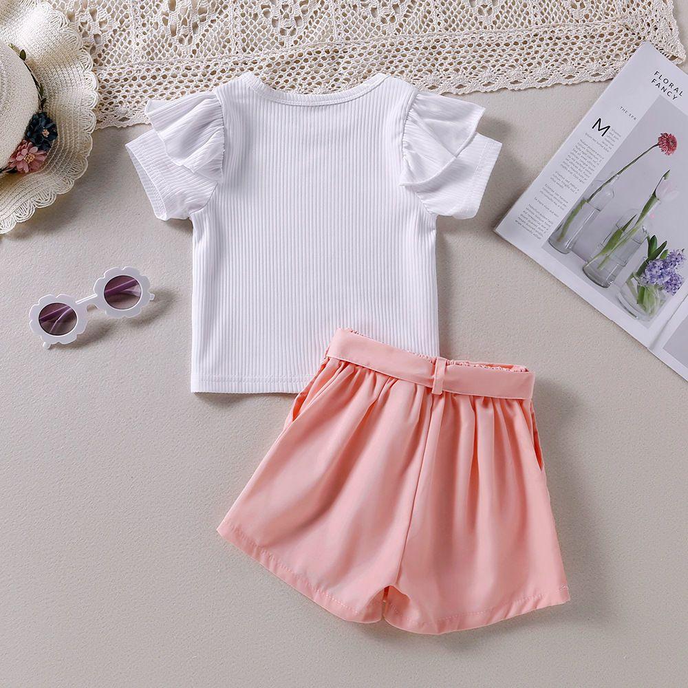 Girls' Suit Summer Fashion Short-sleeved T-shirt Cute Shorts Two-piece Set Plain Casual Loose Thin Suit