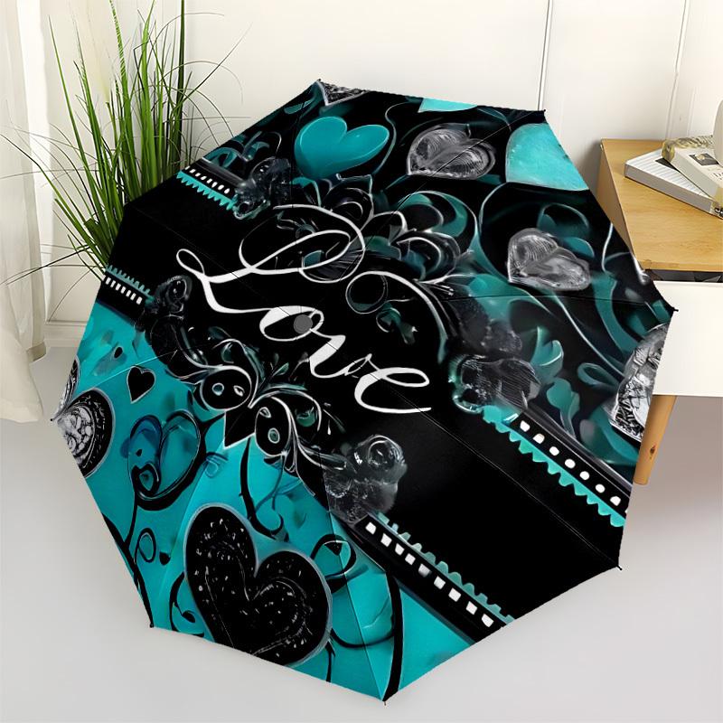 

1pc Heart Love Decorative Automatic Folding Umbrella - Portable Collapsible Design, 8-Rib Iron Frame, Durable Fabric yy251125025