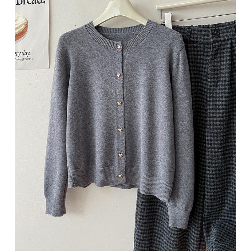 Vintage love button sweater knitted cardigan women's autumn and winter coat casual stacked top