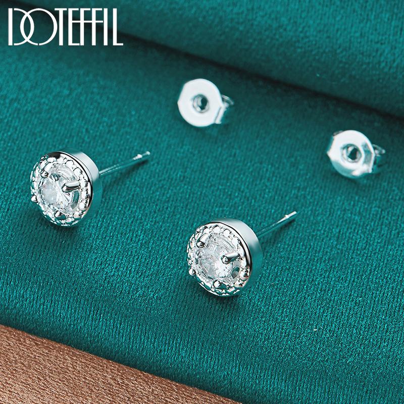 Pendientes de circonita AAA redonda de plata de ley 925, accesorios de joyería de boda de moda
