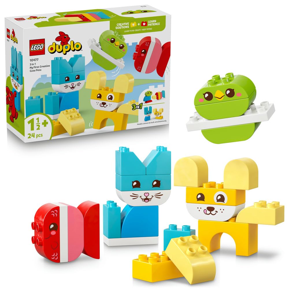 

LEGO DUPLO 10477 First 3-in-1 Build a Pet Toy Set Educational Blocks for Kids Toddler Animals Decor Stylish Gift 1.5 2 3 Years Old Boys Girls