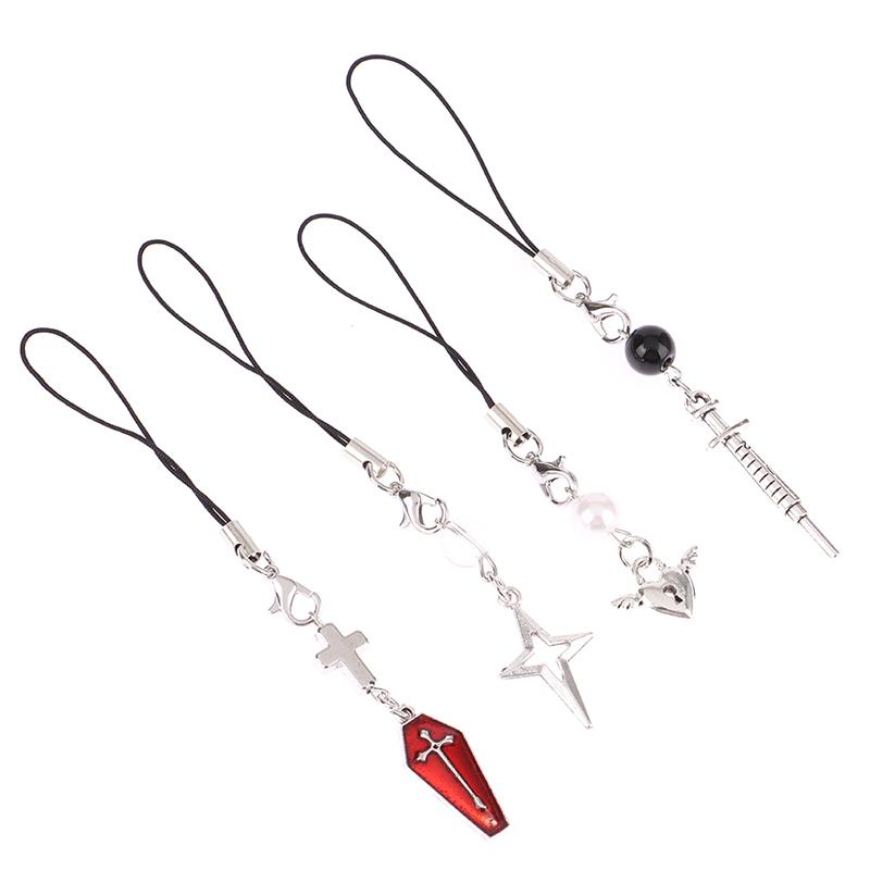 Trendy Mobile Phone Chain Women Sweet Cool Heart Cross Pendant Phone Strap Lanyard Keychain