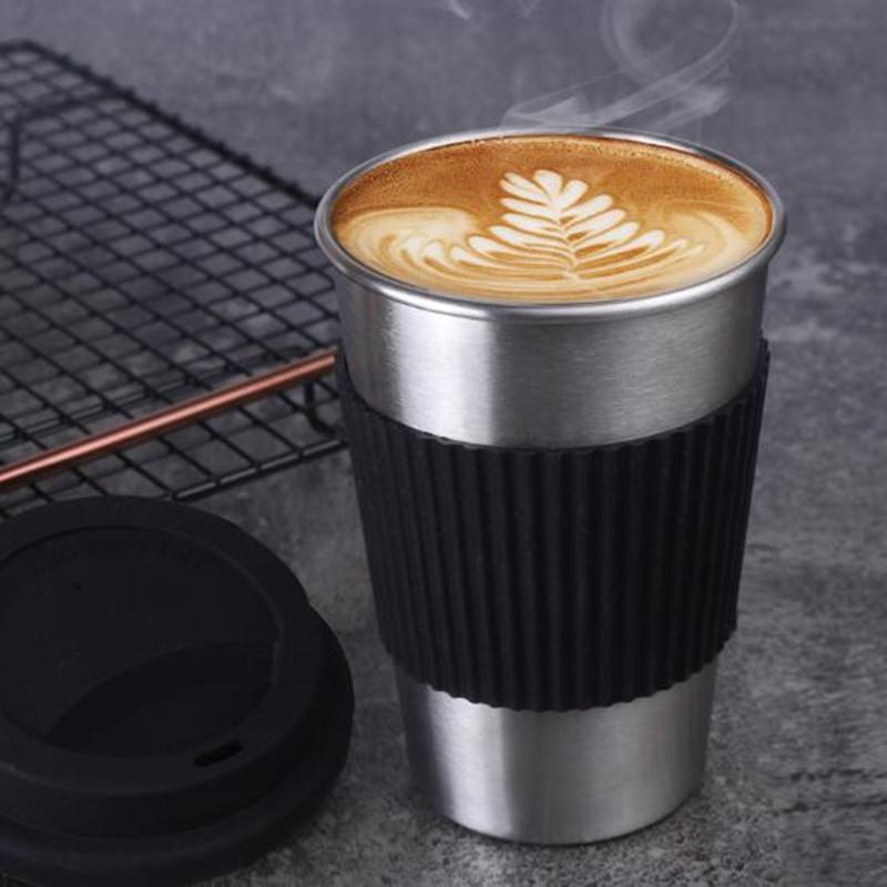 304 Edelstahl Thermoskanne für Tee, Kaffeetasse, Tragbarer Auto-Thermobecher, Reisebecher mit Deckel, Verbrühsicheres Trinkgeschirr, 430 ml