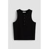 H M Ribbed Sleeveless Henley Top Black