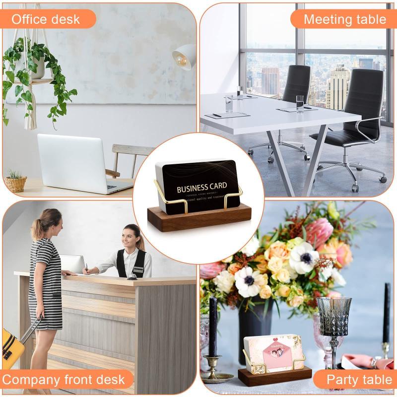 Wooden Business Card Display Stand Durable Solid Wood Desktop Organizer for Business Trip Office Front Desk Use