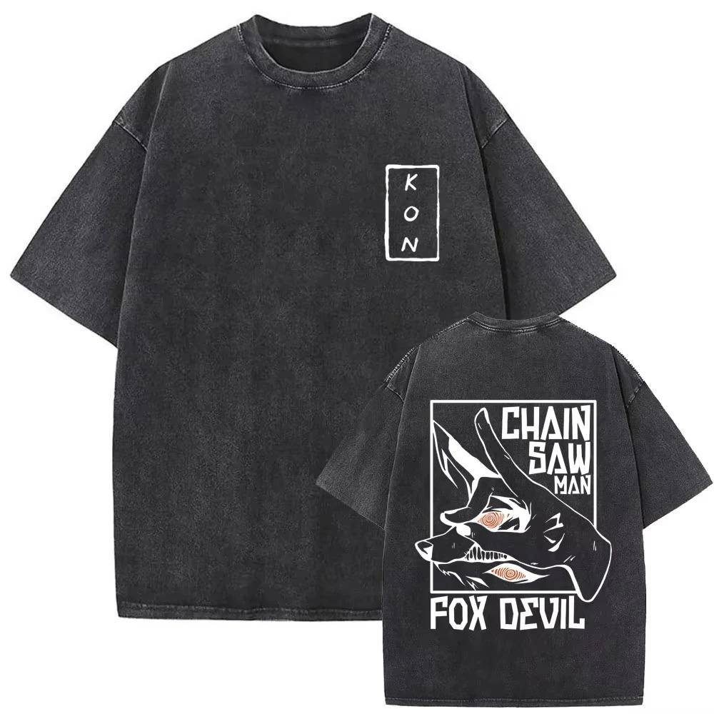 Manga Chainsaw Man Grafik-T-Shirt Hayakawa Aki Druck Vintage-Wasch-T-Shirt Baumwolle Übergroßes T-Shirt Streetwear Damen Herren Kleidung