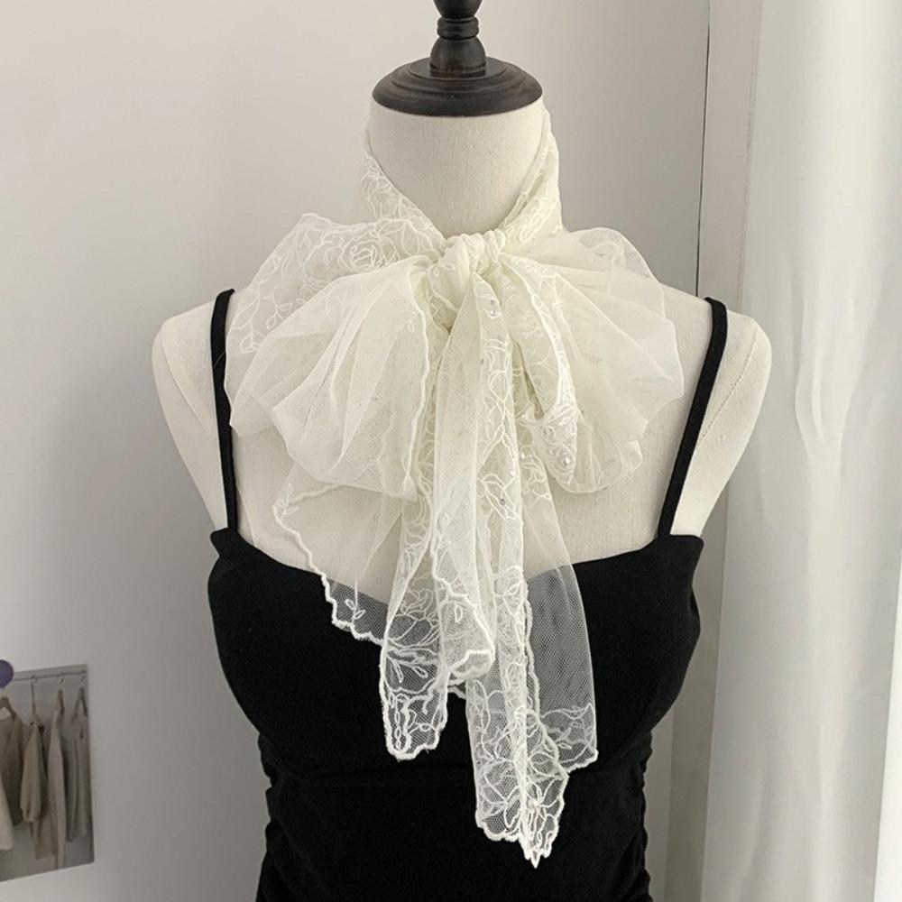 Foreign Style Lace Silk Scarf Pearl Triangle Scarf Fashion Long Scarf