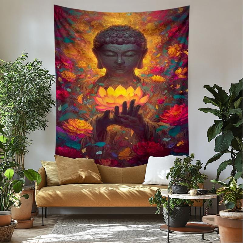 Buddha S Flower Enlightenment Dharma Polyester Tapestry Room Bedroom Wall Decoration Polyester Wall Hanging 100X70CM