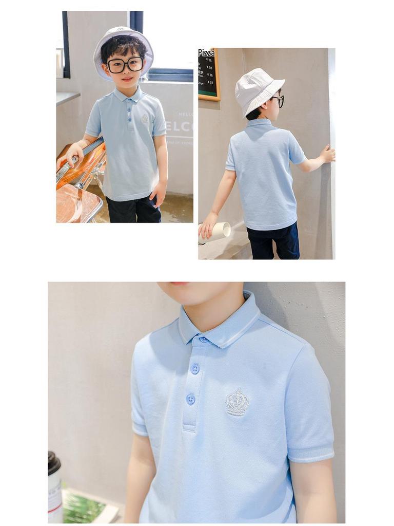 Children's Summer Polo Shirt, Short-Sleeved Pique Cotton, Turn-Down Collar, School Uniform, Boys & Girls' Clothing