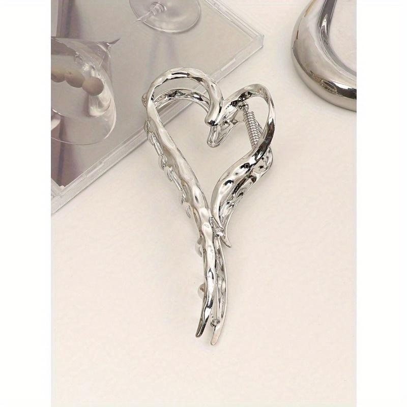 1pc Hollow Out Heart Shaped Metal Shaped Elegant Hair Claw For Thick Hair, Gold Head Piece Valentine's Day