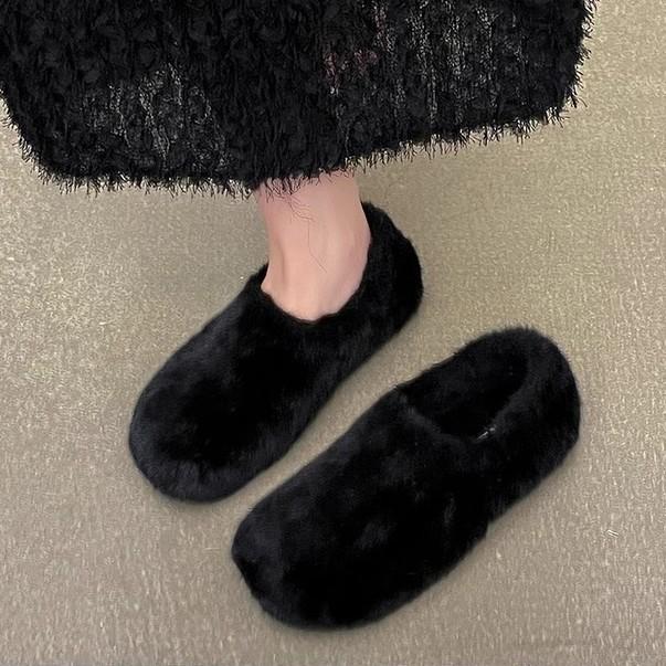 Fairy Wind Warm Fluffy Shoes Female 2025 Autumn and Winter New External Wear Niche Comfortable Soft Sole Fleece Non-slip Cotton Shoes Tide