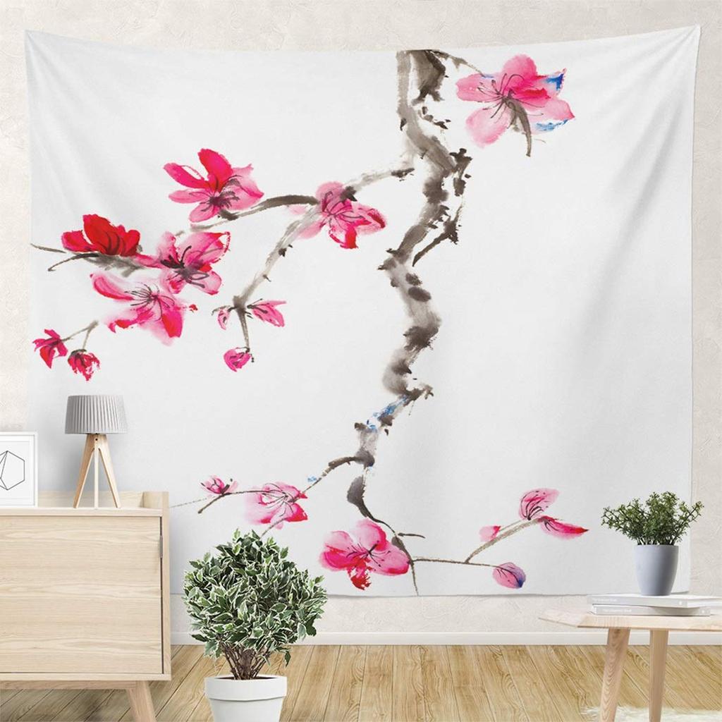 Red Pink Peach Blossom Plum Blossom Print Pattern Tapestry Home Living Room Dormitory Wall Decor Background Cloth Tapestry