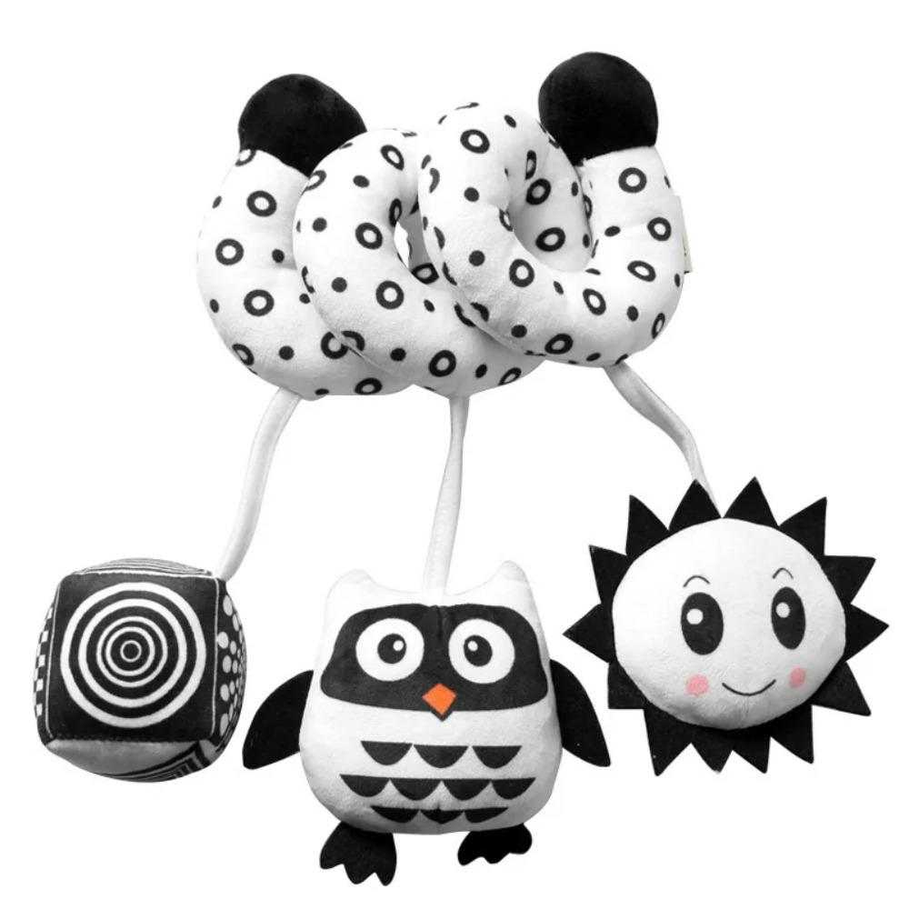 Jouets suspendus Siège auto Berceau Mobile Bébé Spiral Peluche Lit Poussette Barre Jouet Couleur Noir et Blanc avec Hochet Sifflet BB