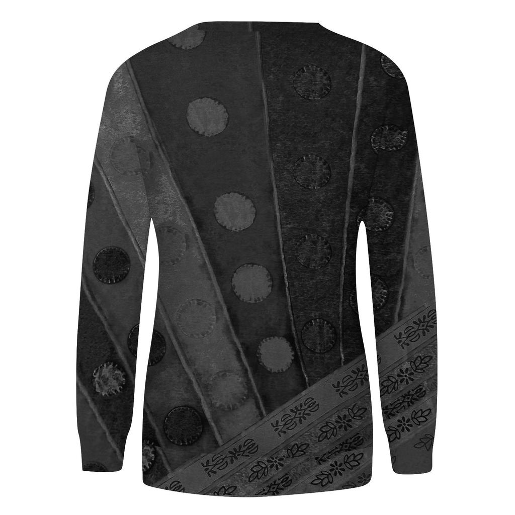 Women's Round Neck Tops Cotton Women's Casual Fashion Nationality Print Long Sleeve O-Neck Pullover Top Blouse