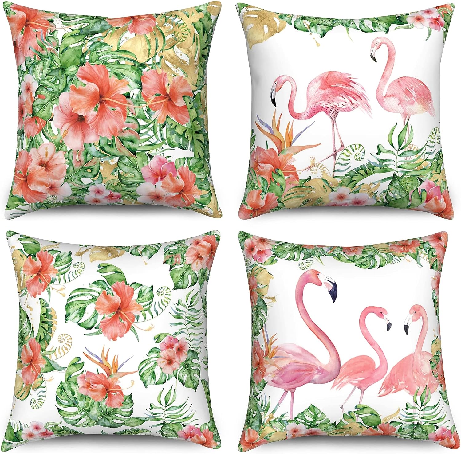 Jessica Chen Unisex Summer Flamingo Pillowcase Tropical Plant Palm Leaf Pillow Cover Cushion Cover Decorative Home 45X45 Pillow Case