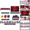 Spider Man Superhero Party Scene Set With Tablecloth Background And Latex Balloons