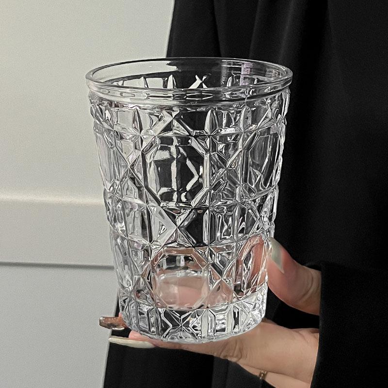 4pcs Glass Set for Drinking 10.5oz Household Whiskey Cups Diamond Painting Wine Glass Juice Drinks Glasses Transparent Drinkware