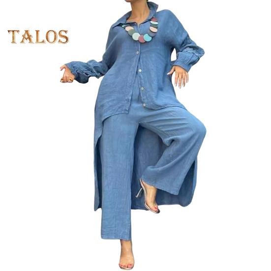 

Комплект из 2 предметов: рубашка и брюки, осень-весна, длинные рукава, отвороты, кружевные манжеты, застежка на пуговицы, неровный подол, блузка с эластичной резинкой на талии, брюки для поездок на работу и занятий спортом XL