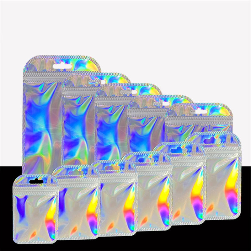 50 Stück schillernde Ziplock-Beutel, transparente Laser-Kunststoff-Wiederverschließbare Beutel für Schmuck-Display, Bastelarbeiten, Nägel, Wimpern