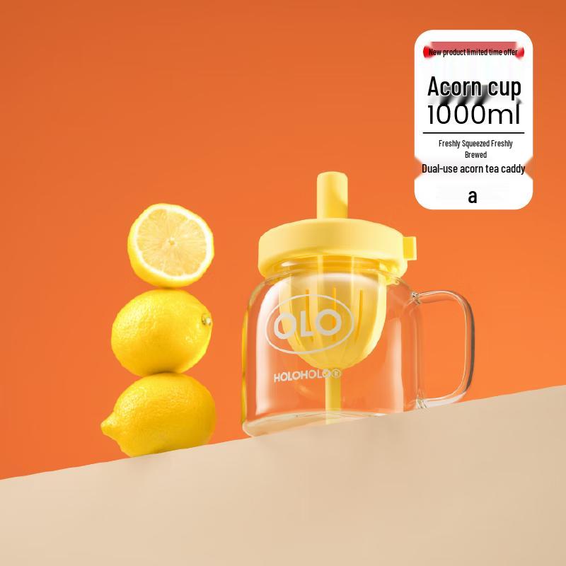 HOLOHOLO 1000ml Glass Tea Infuser Straw Water Bottle