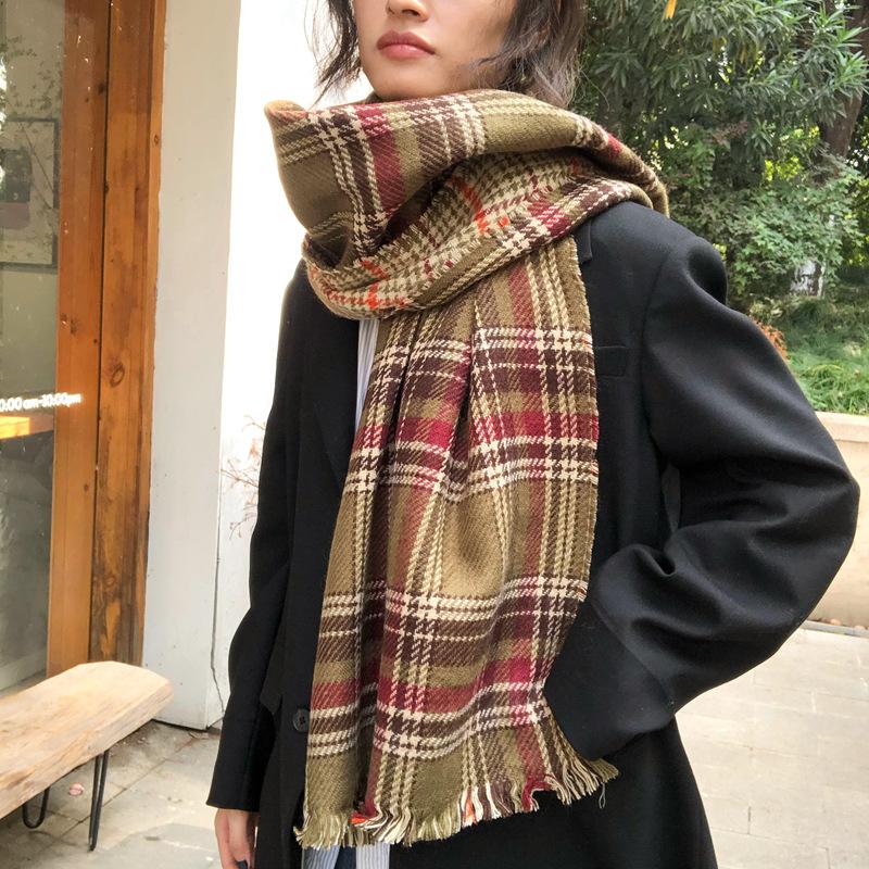 Retro Plaid Scarf for Women in Autumn and Winter Versatile New Double Sided Houndstooth British Cute Scarf Korean Style Trendy Shawl