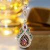 Female Crystal Rainbow Zircon Stone Water Drop Pendant Necklace Vintage Gold Color Wedding  For Women