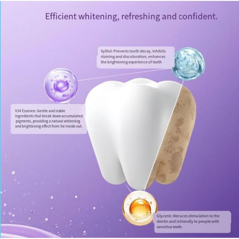 1PACK Toothpaste Instant Brightening V34 Toothpaste Purple Neutralizing Whitening Kit