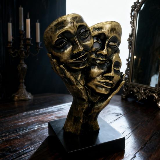 Gothic Bronze Face Sculpture Abstract Dark Art Human Face Resin Figurine Statue Home Office Desktop Decoration Ornament