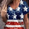 Summer V-neck 3D American Flag Printed Top Fashionable Casual Short Sleeved Women's T-shirts