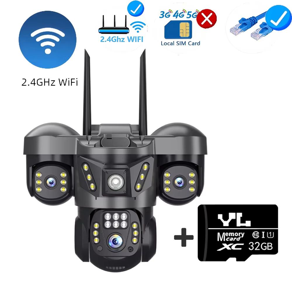 V380 Pro 4G IP Kamera 15MP Wifi Üçlü Lensler Üçlü Ekranlar İnsan Algılama Güvenlik Video Monitörü Dış Mekan Su Geçirmez CCTV Kamera
