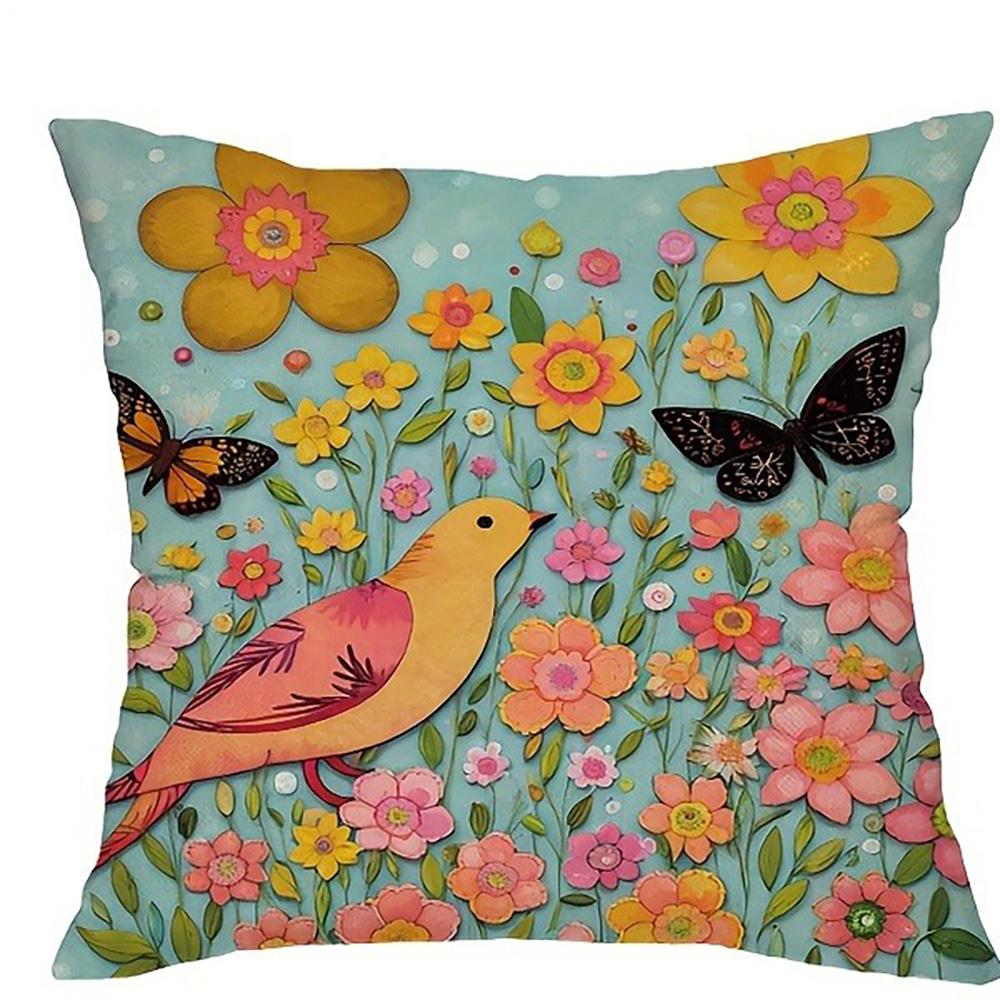 Colorful Floral and Bird-Printed Pillowcases: Add a Touch of Nature's Charm! Sofa Cushion Cover Home Room Decoration