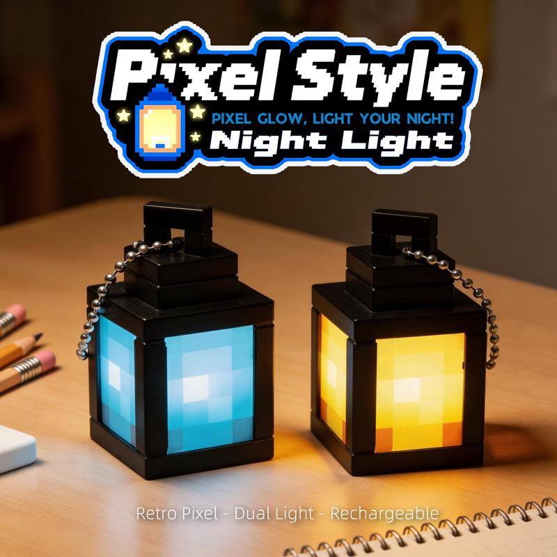 Pixel Style Lantern Night Creative Mc Game Peripheral Backpack Pendant Rechargeable Night Light Bedroom Ornament Office Toys